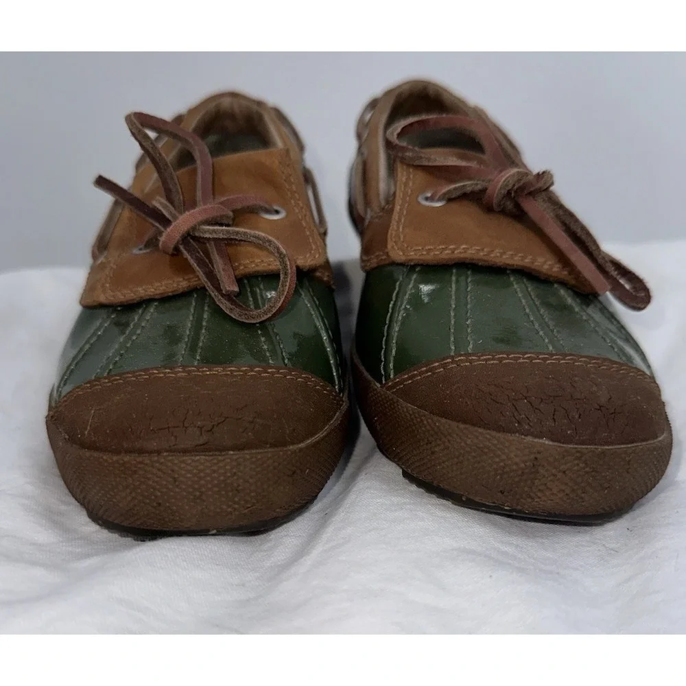 UGG Australia Duck Boots Leather Sherpa‎ Shearling Lined 6.5 Boat Green Brown
